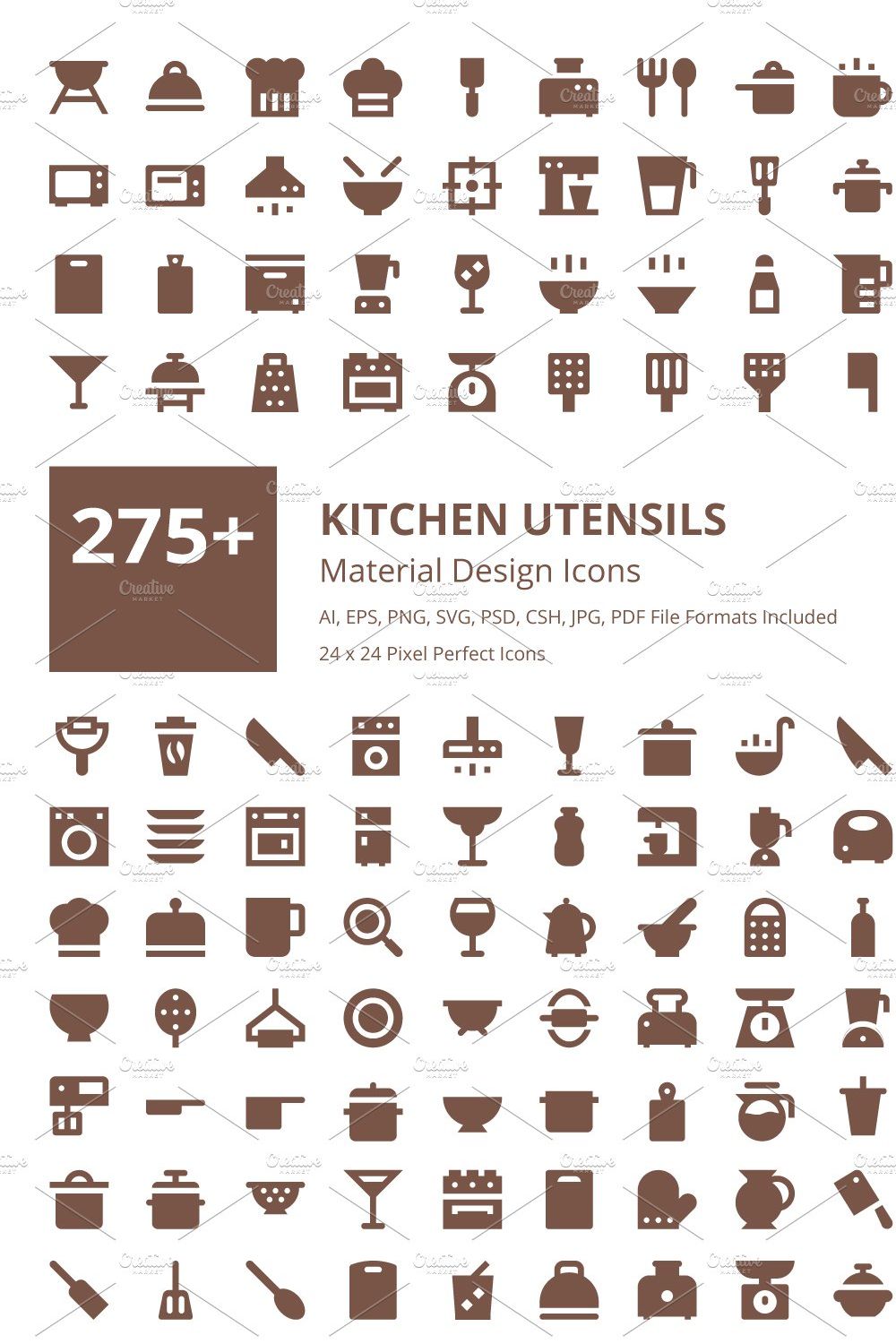 275+ Kitchen Utensils Material Icons pinterest preview image.