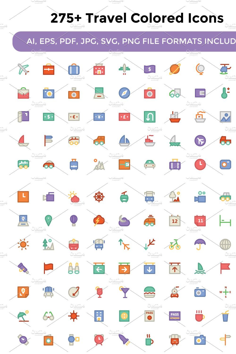 275+ Travel Colored Icons pinterest preview image.