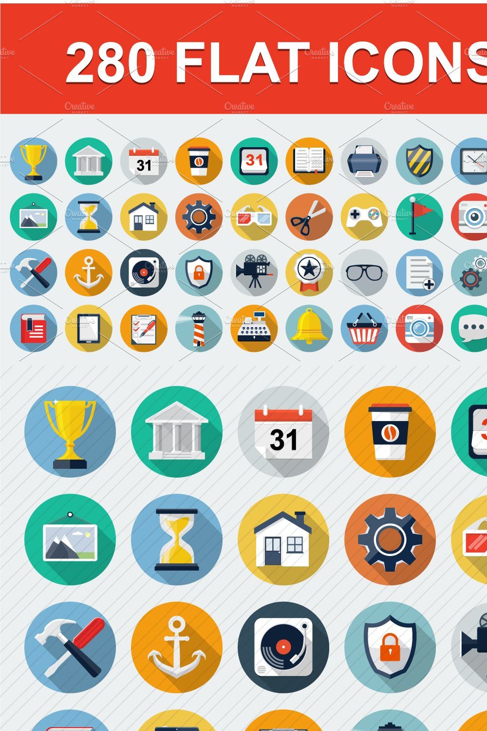 280 Flat Web icons. pinterest preview image.