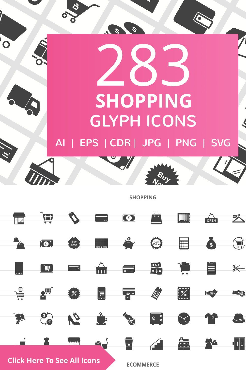 283 Shopping Glyph Icons pinterest preview image.