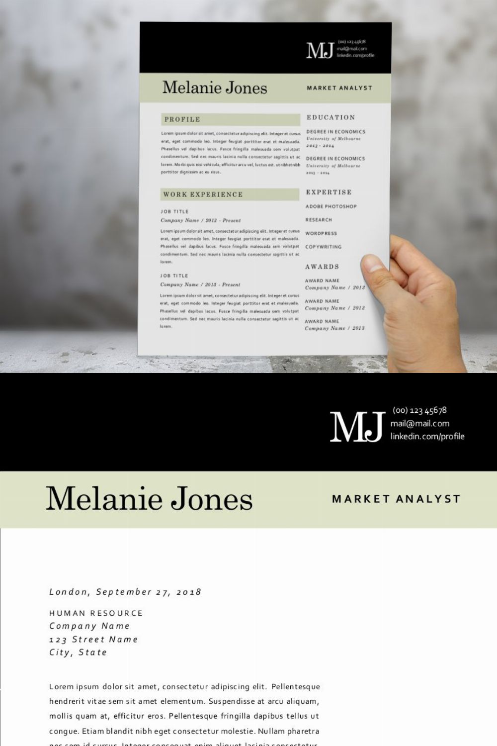 3 in 1 modern resume (2 pages) pinterest preview image.