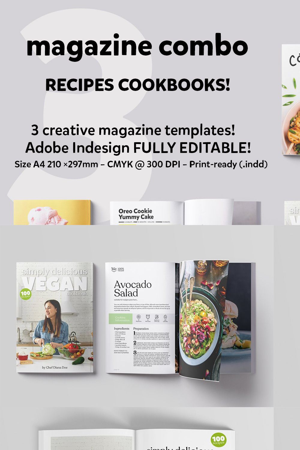 3 Magazines Recipes CookBooks Combo pinterest preview image.