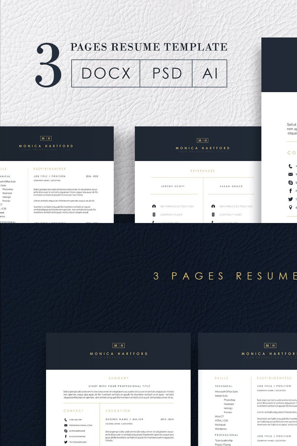 3 Pages Elegant Resume/CV Template M pinterest preview image.