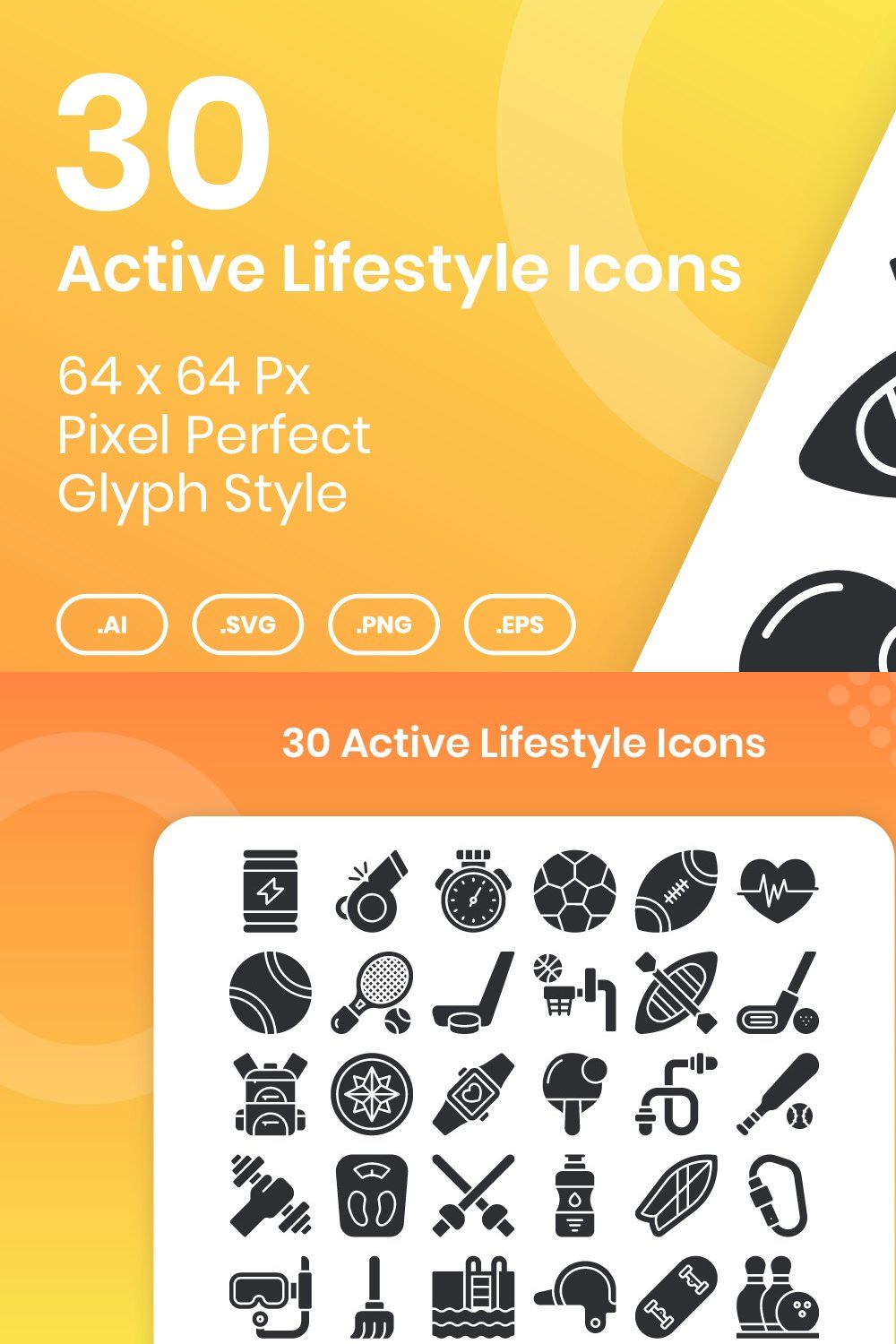 30 Active Lifestyle - Glyph pinterest preview image.