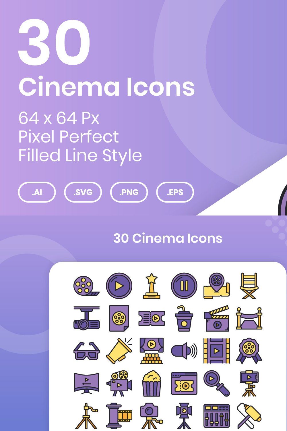 30 Cinema - Filled Line pinterest preview image.