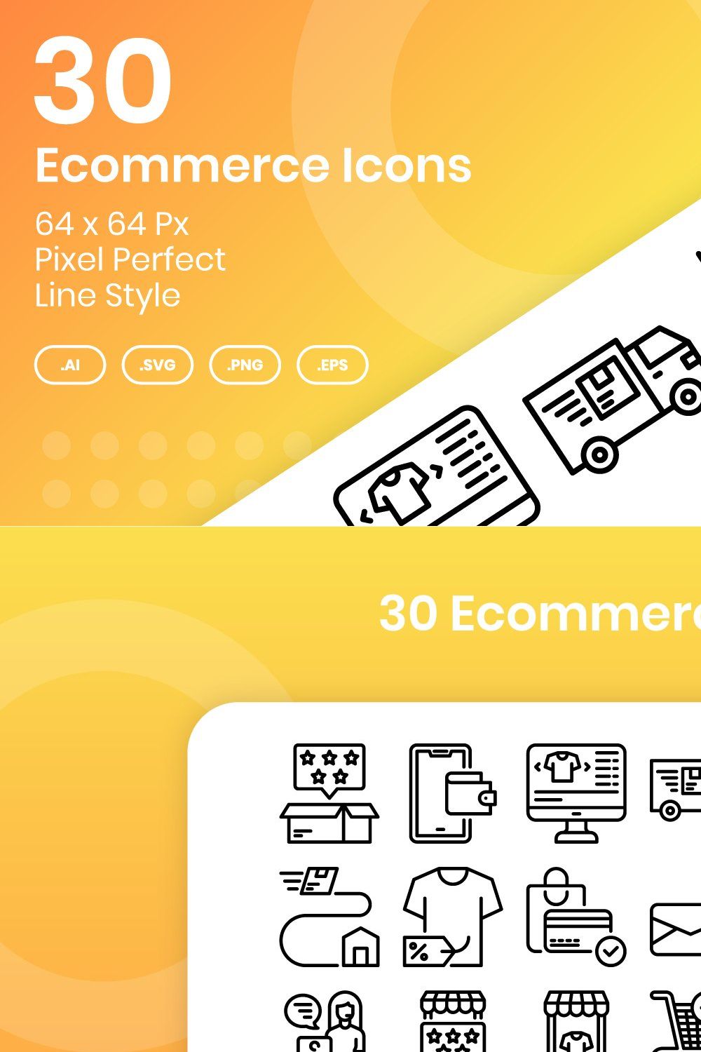 30 Ecommerce Icons Set - Line pinterest preview image.