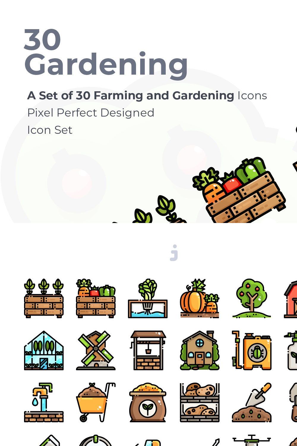 30 Farming and Gardening Icon set pinterest preview image.