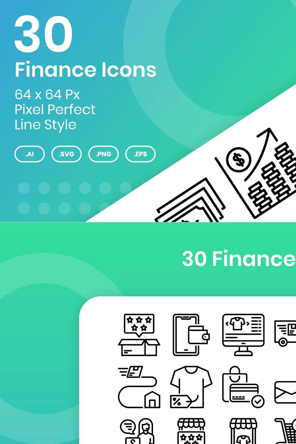 30 Finance Icons Set - Line pinterest preview image.