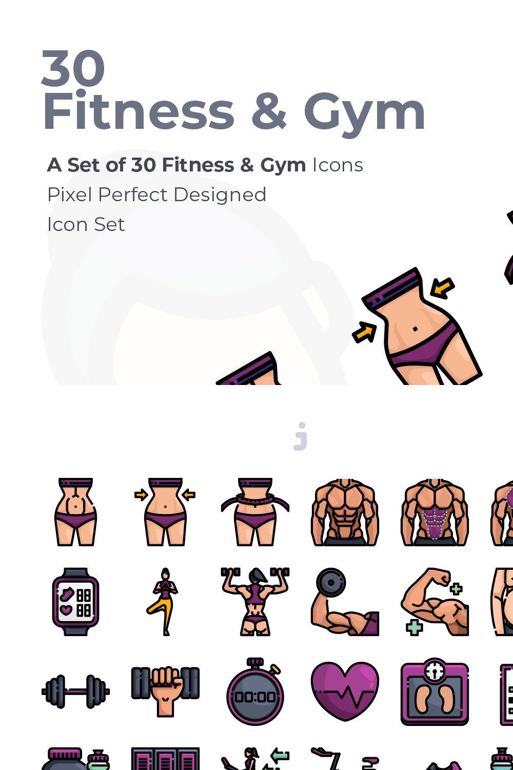 30 Fitness & Gym Icon set pinterest preview image.