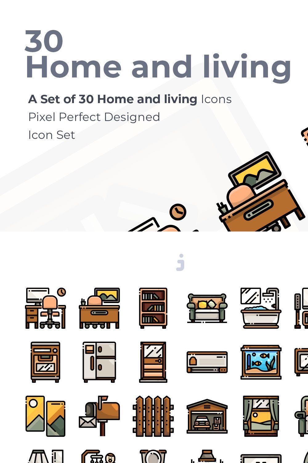 30 Furniture icon set pinterest preview image.