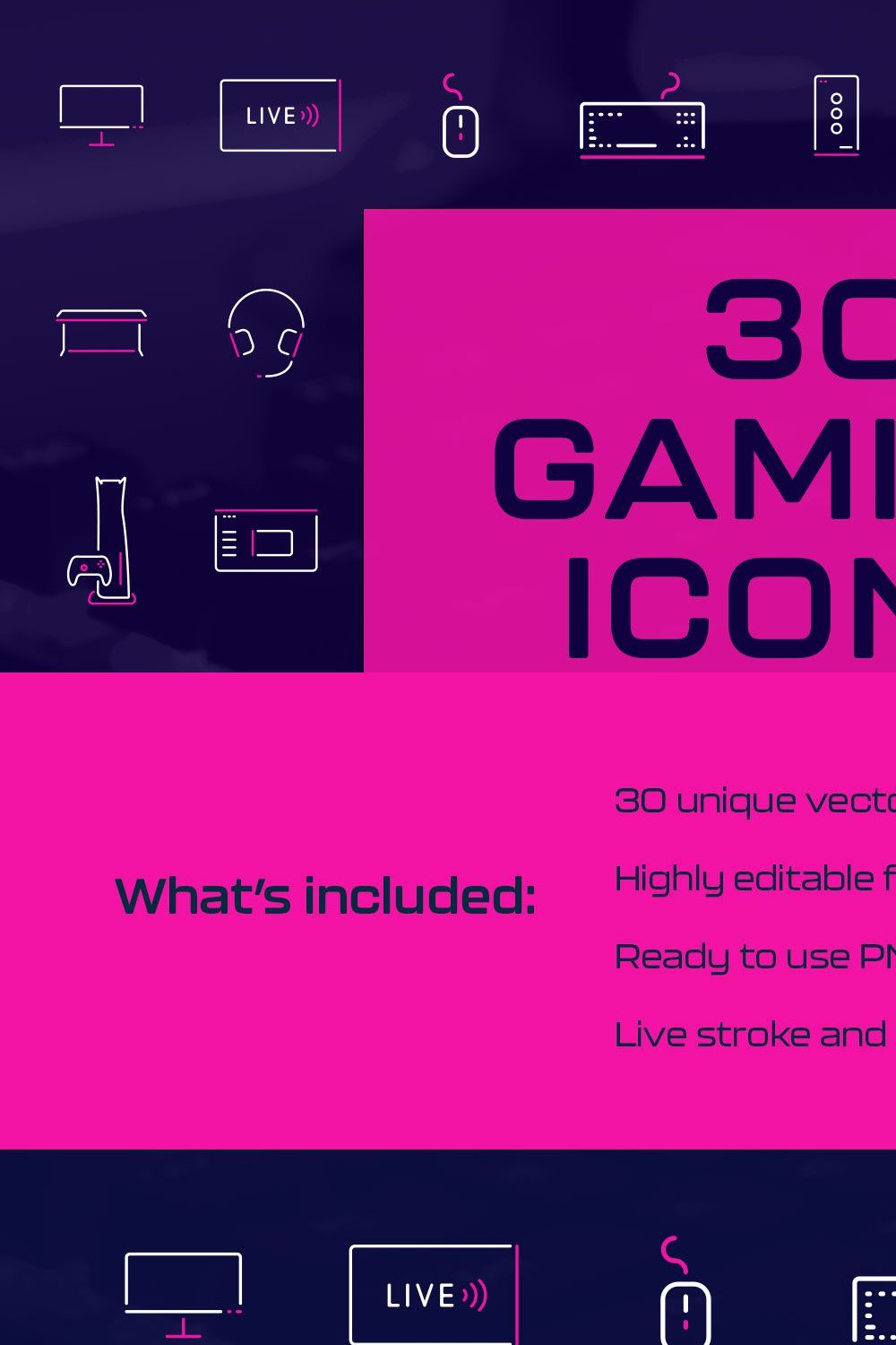 30 Gaming Icons pinterest preview image.