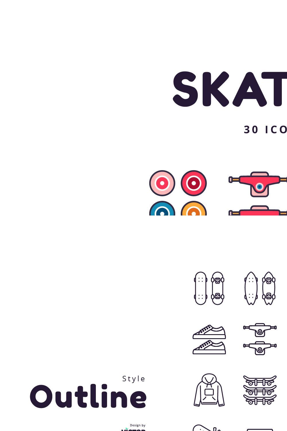 30 Icons Skateboard pinterest preview image.