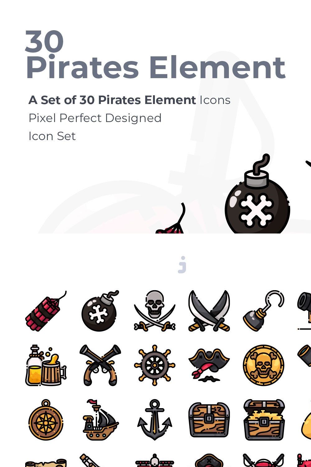 30 Pirates Element Icon set pinterest preview image.