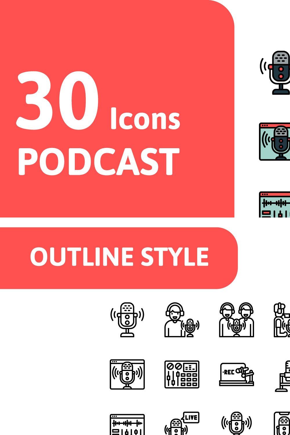 30 Podcast Icons pinterest preview image.