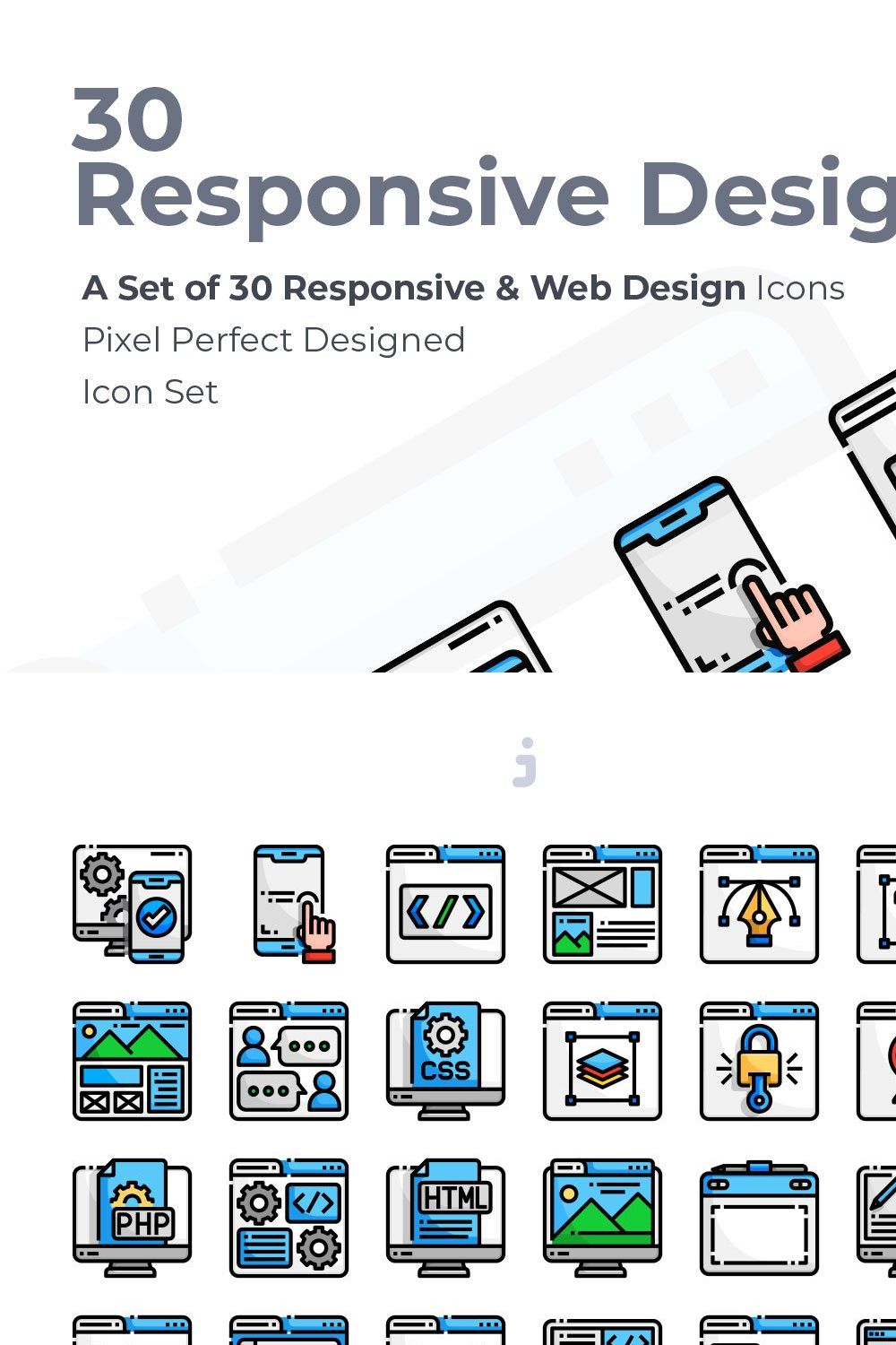 30 Responsive & Web Design Icon set pinterest preview image.