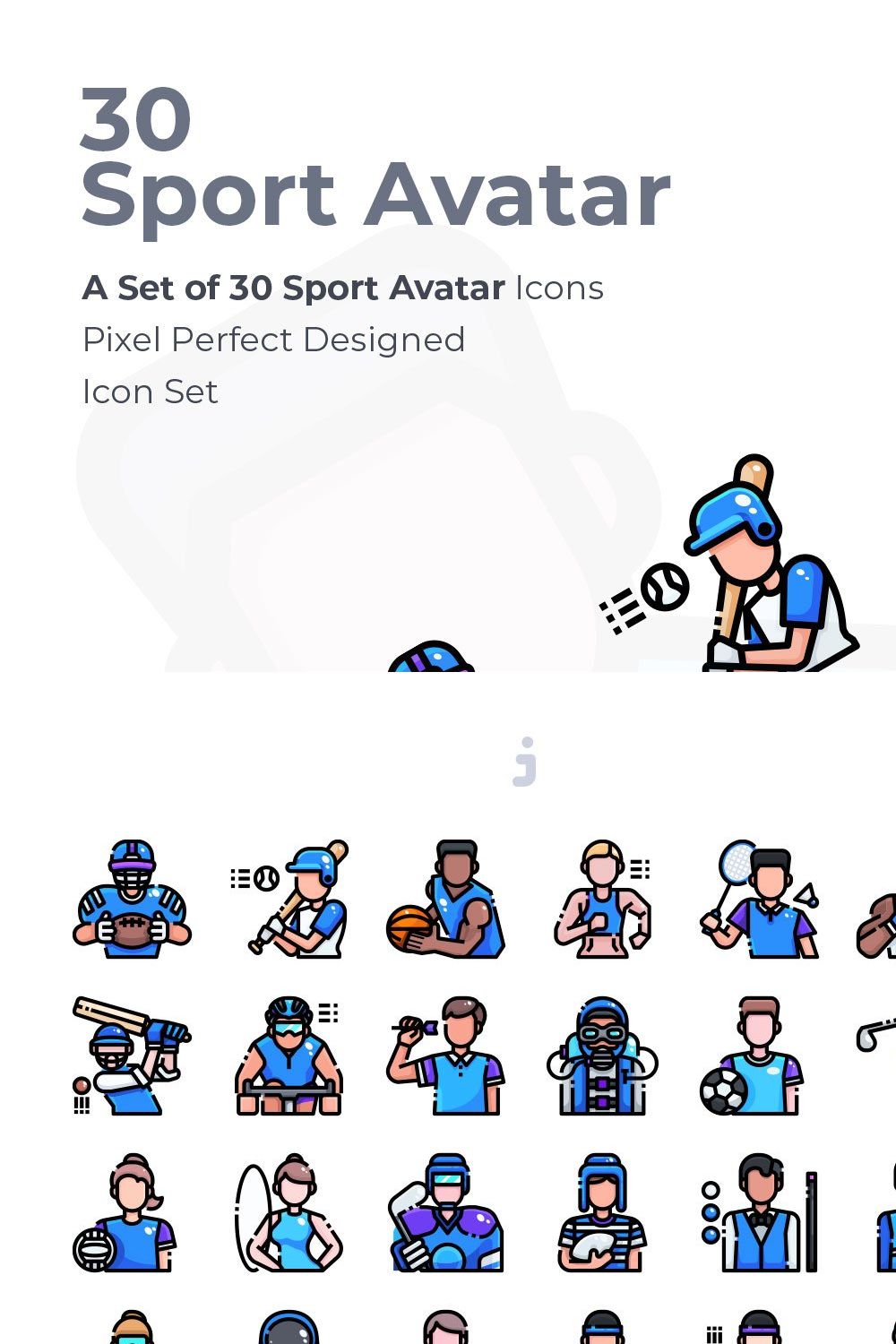 30 Sport Avatar Icon set pinterest preview image.