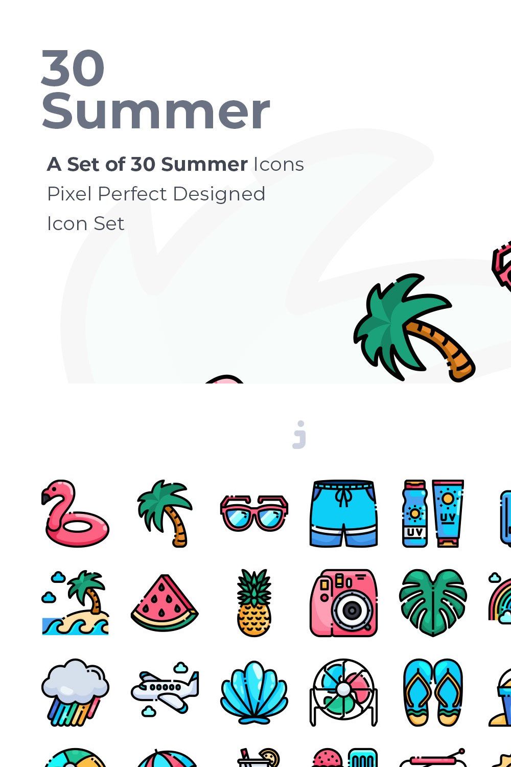 30 Summer Icon set pinterest preview image.
