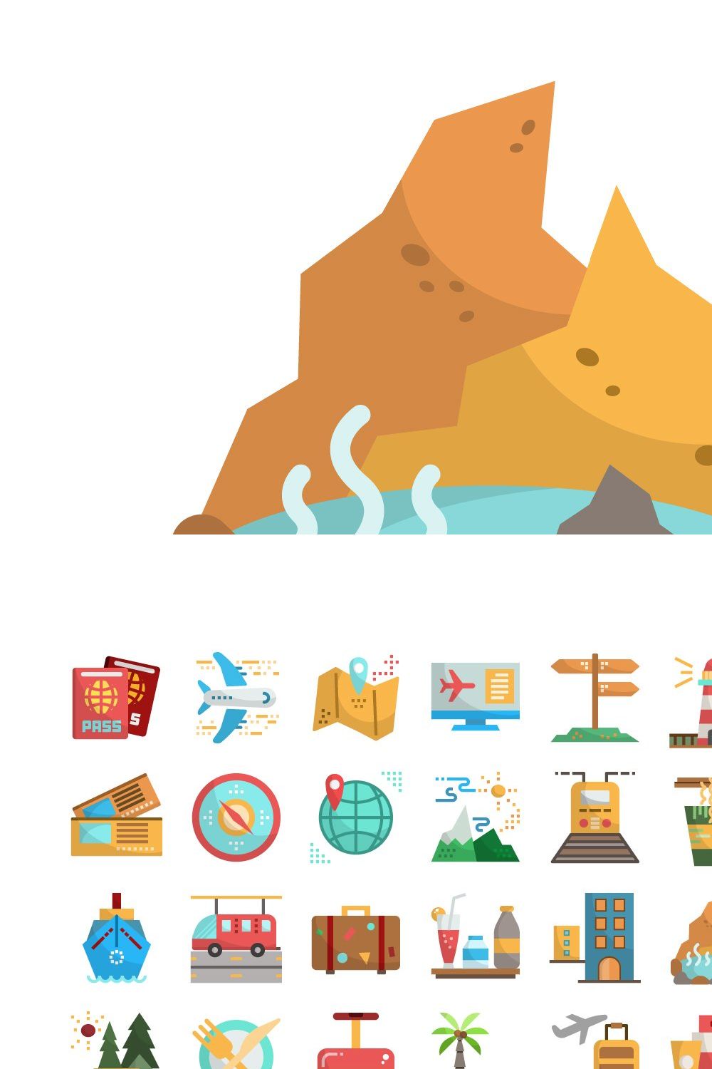 30 Vacation Icon Sets pinterest preview image.