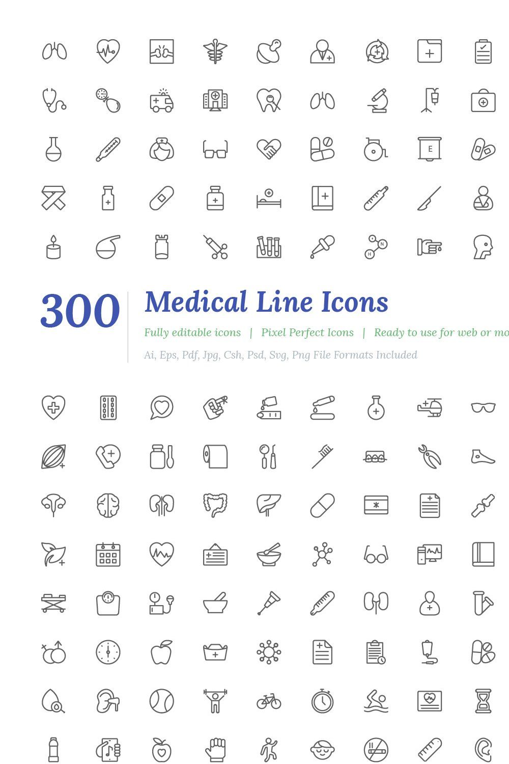 300 Medical Line Icons pinterest preview image.