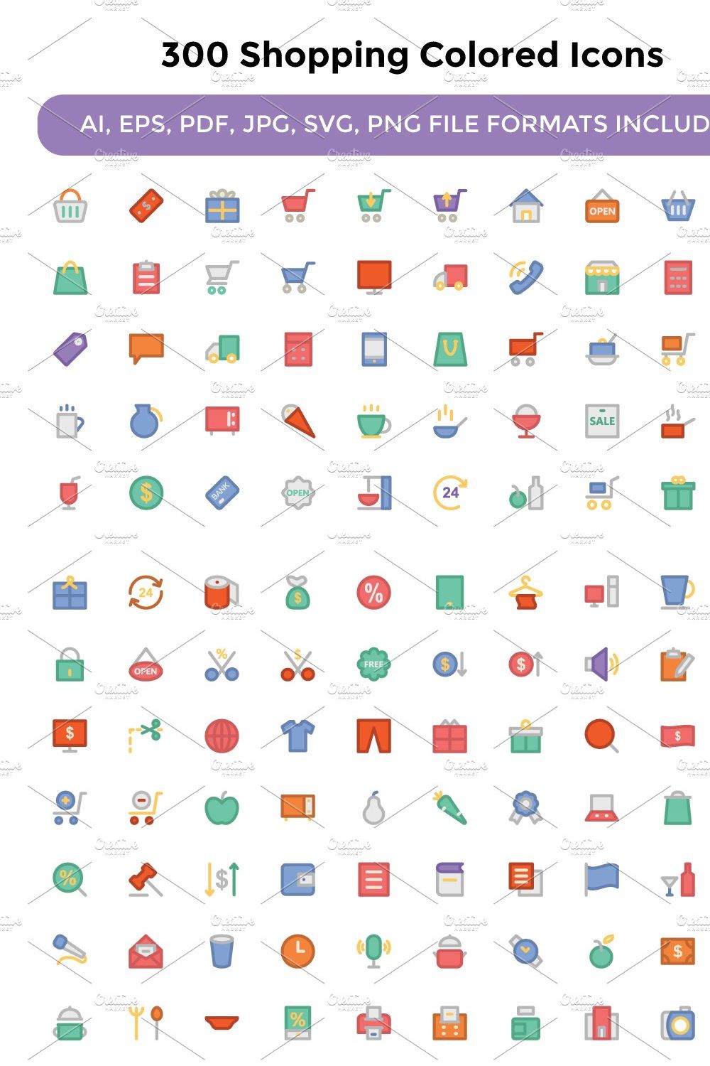 300 Shopping Colored Icons pinterest preview image.