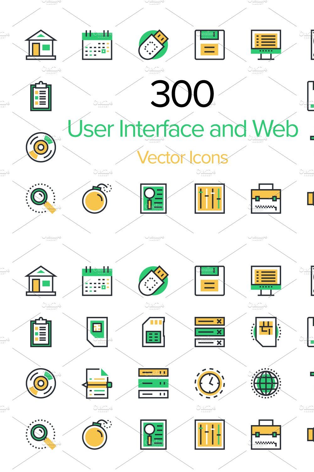 300 User Interface and Web Icons pinterest preview image.