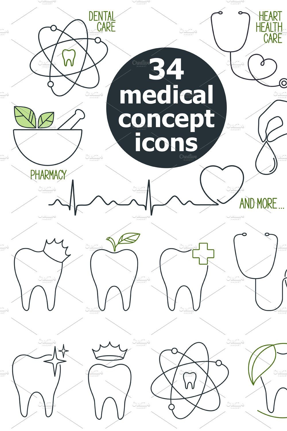 34 medical concept icons set pinterest preview image.