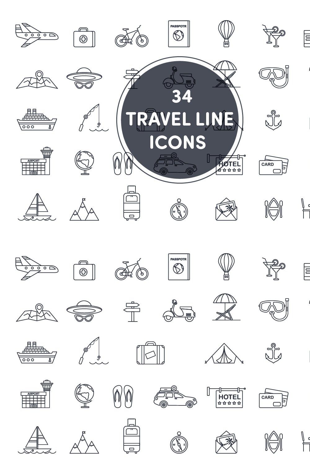 34 travel line icons pinterest preview image.