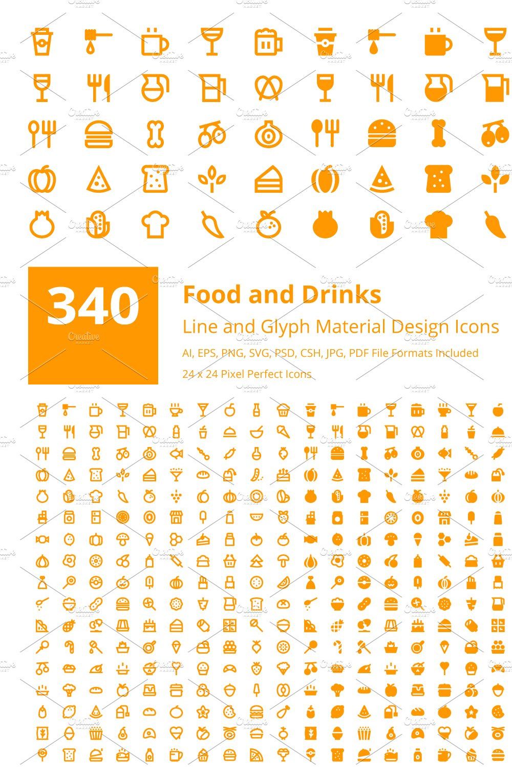 340 Food and Drinks Material Icons pinterest preview image.