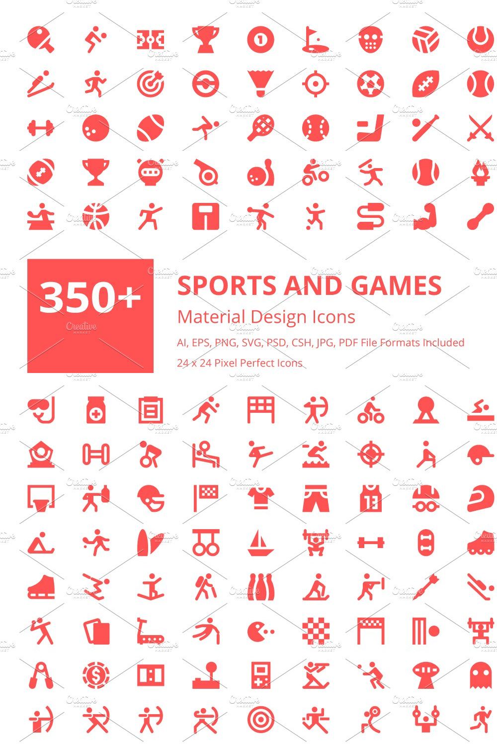 350+ Sports and Games Material Icons pinterest preview image.