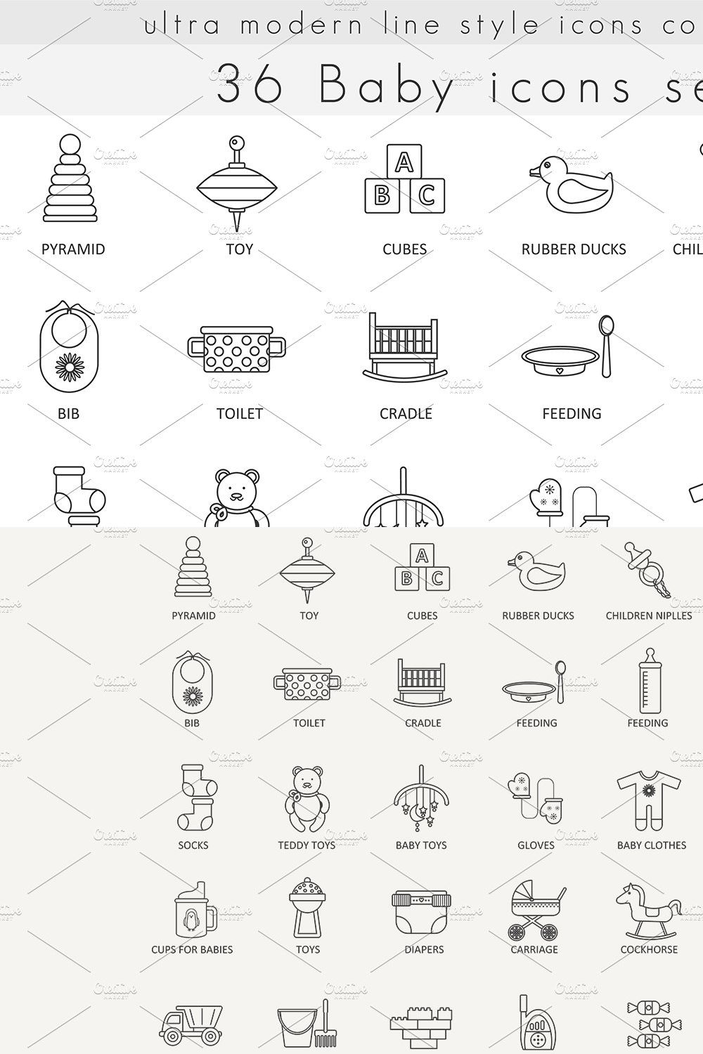 36 Baby ultra modern line icons set. pinterest preview image.