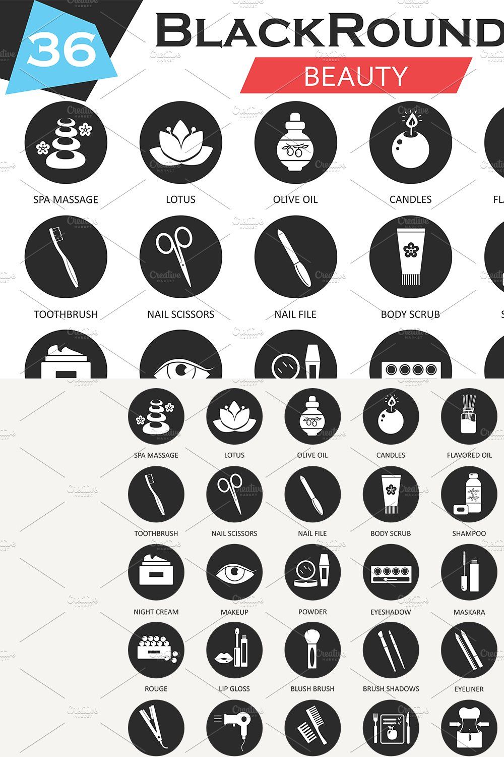 36 Beauty cosmetics circle icons set pinterest preview image.