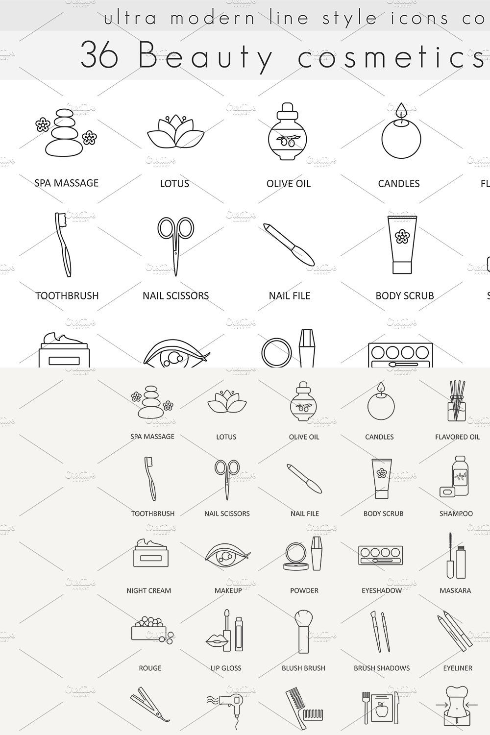 36 Beauty Cosmetics line icons set. pinterest preview image.