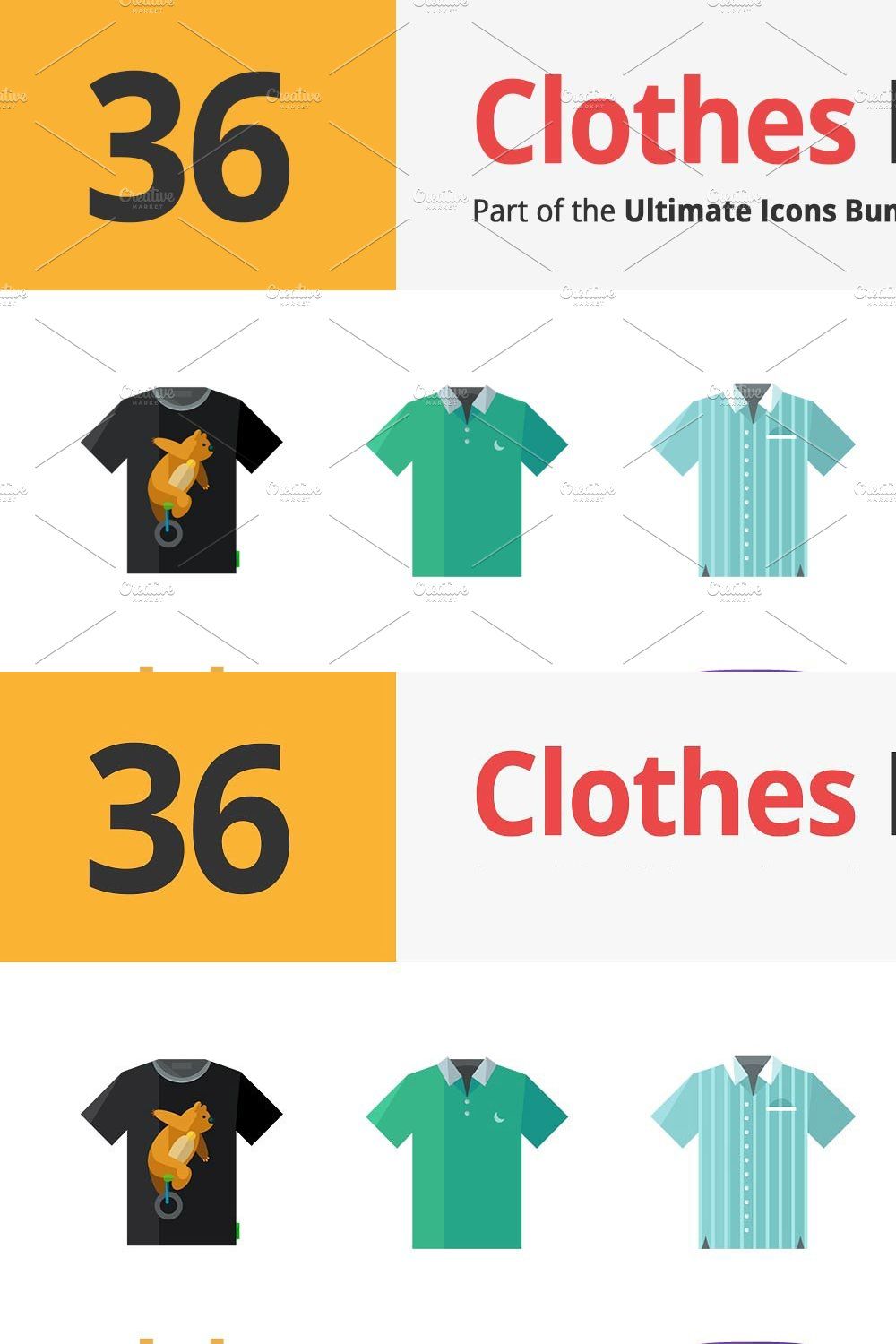 36 Clothes Flat Icons pinterest preview image.