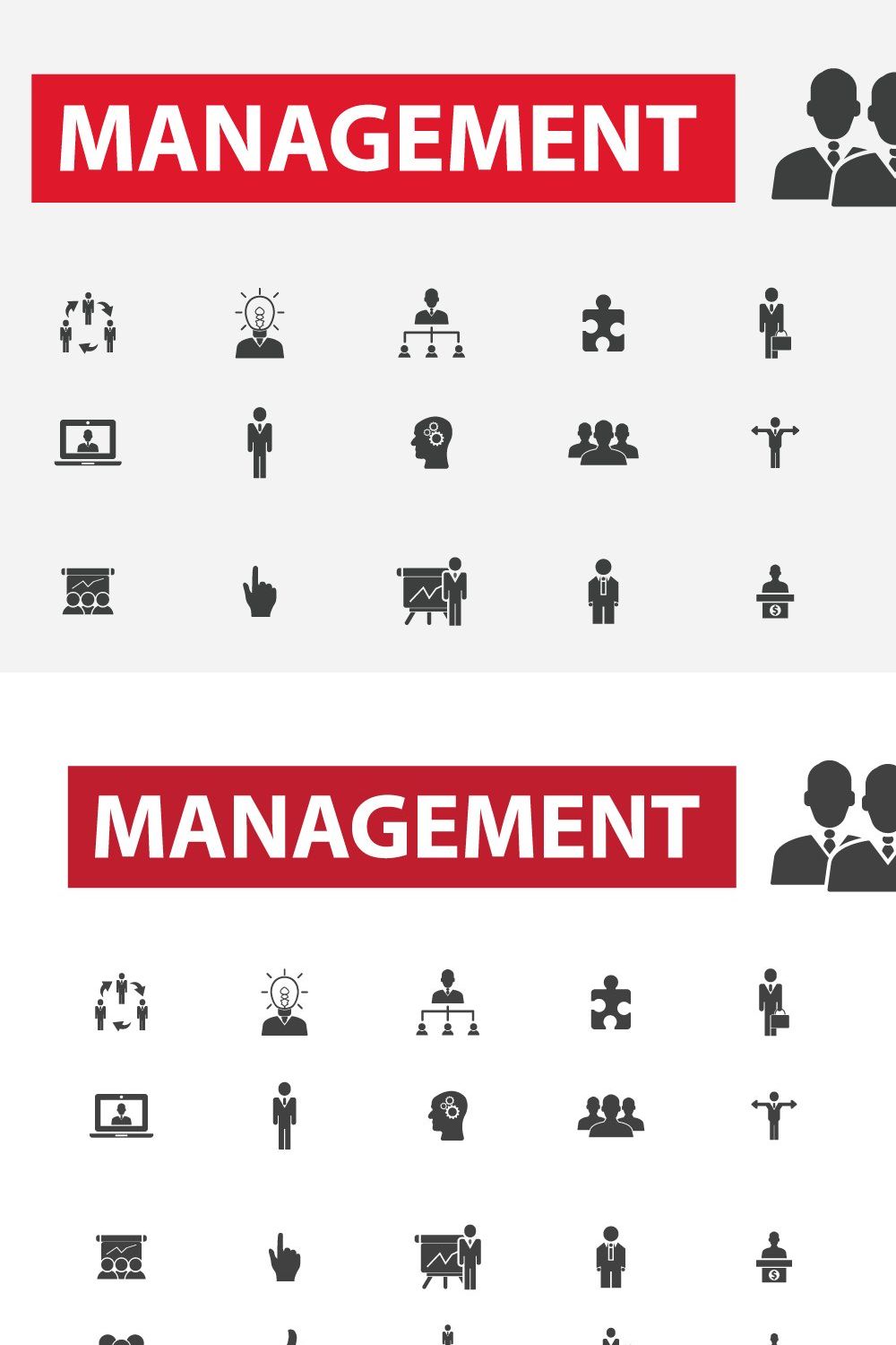 36 management icons pinterest preview image.