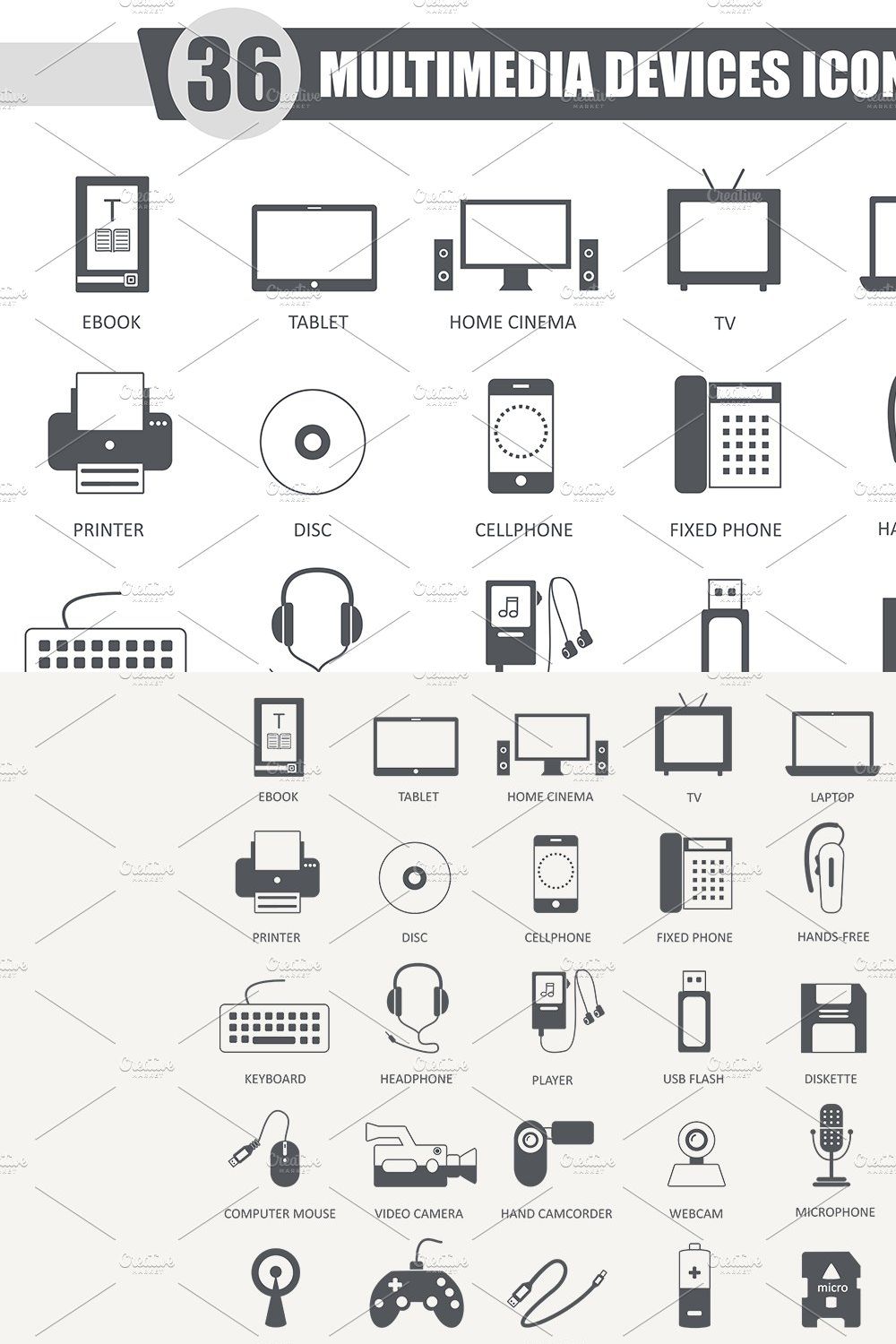 36 Multimedia Devices black icons pinterest preview image.