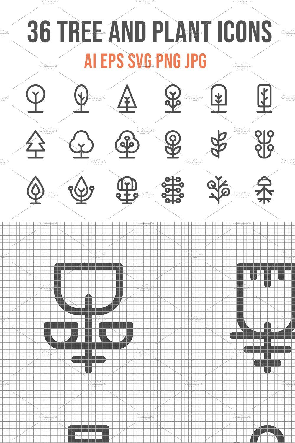 36 Tree and Plant Outline icons pinterest preview image.