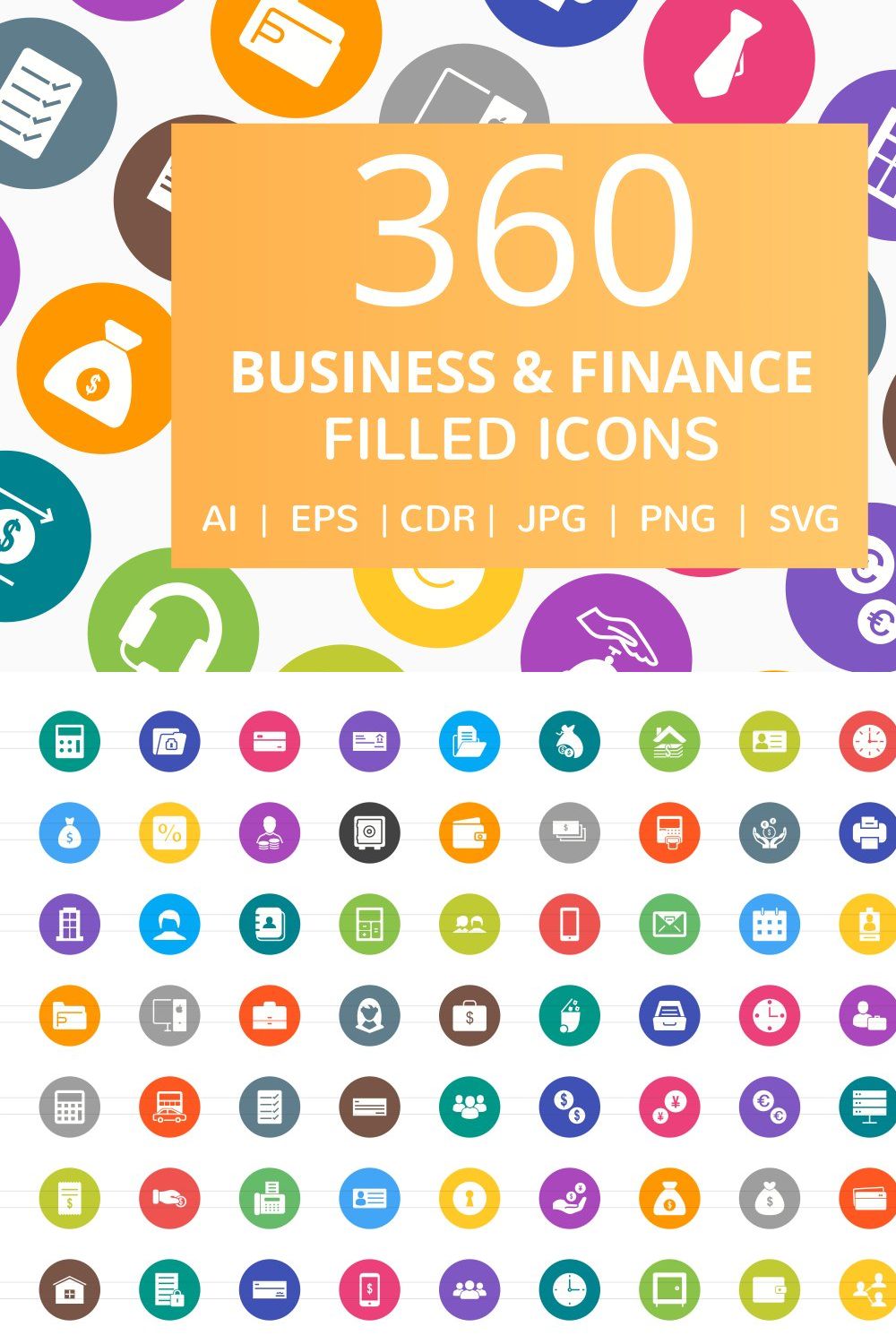 360 Business & Finance Filled Icons pinterest preview image.