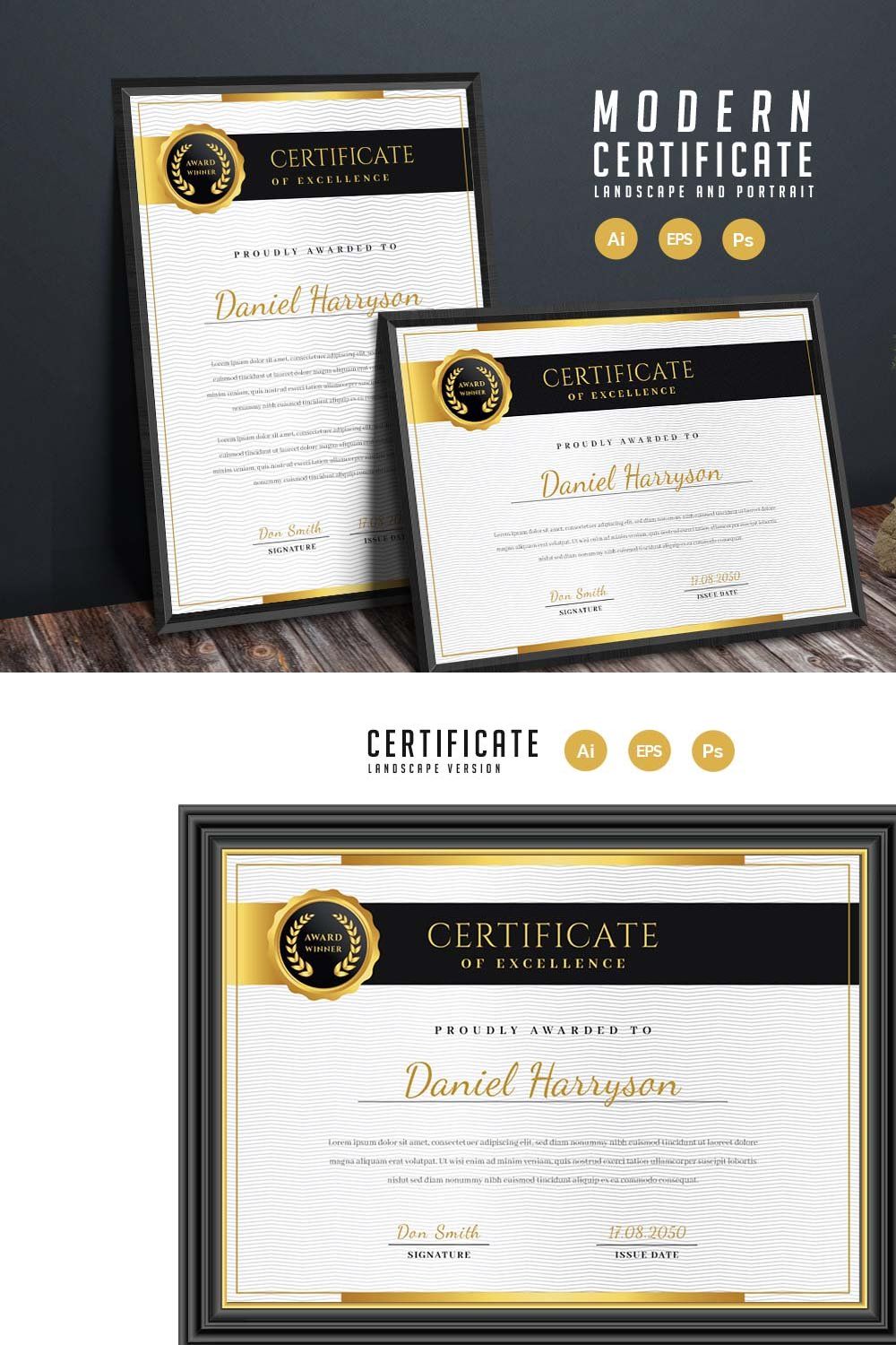 374. Modern Certificate Template pinterest preview image.