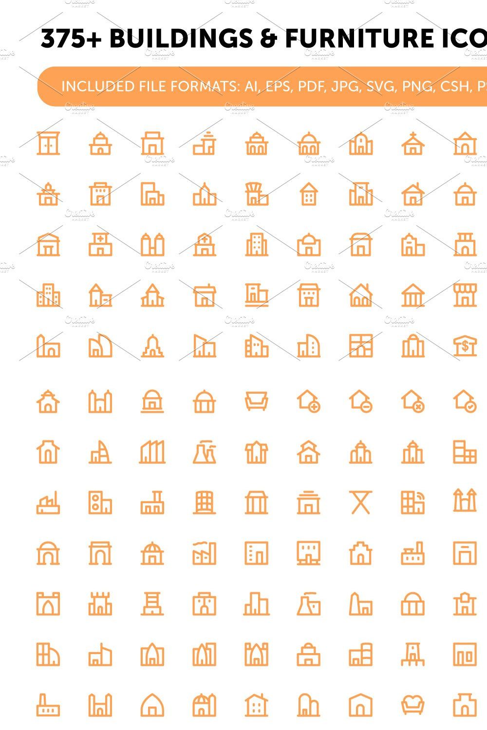 375+ Buildings and Furniture Icons pinterest preview image.