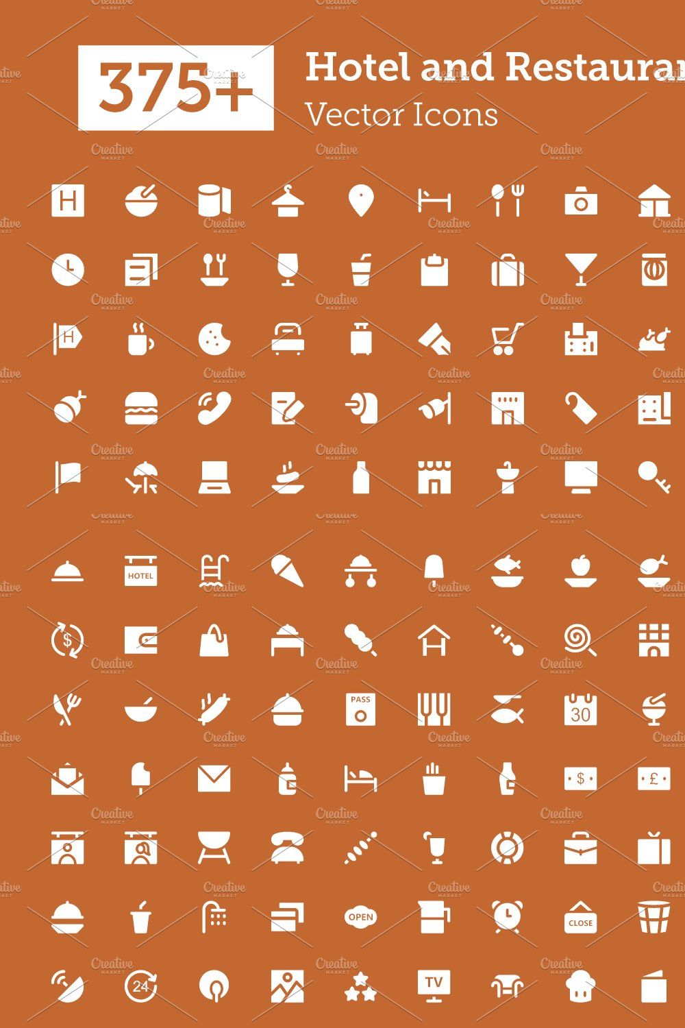 375+ Hotel and Restaurant Icons pinterest preview image.