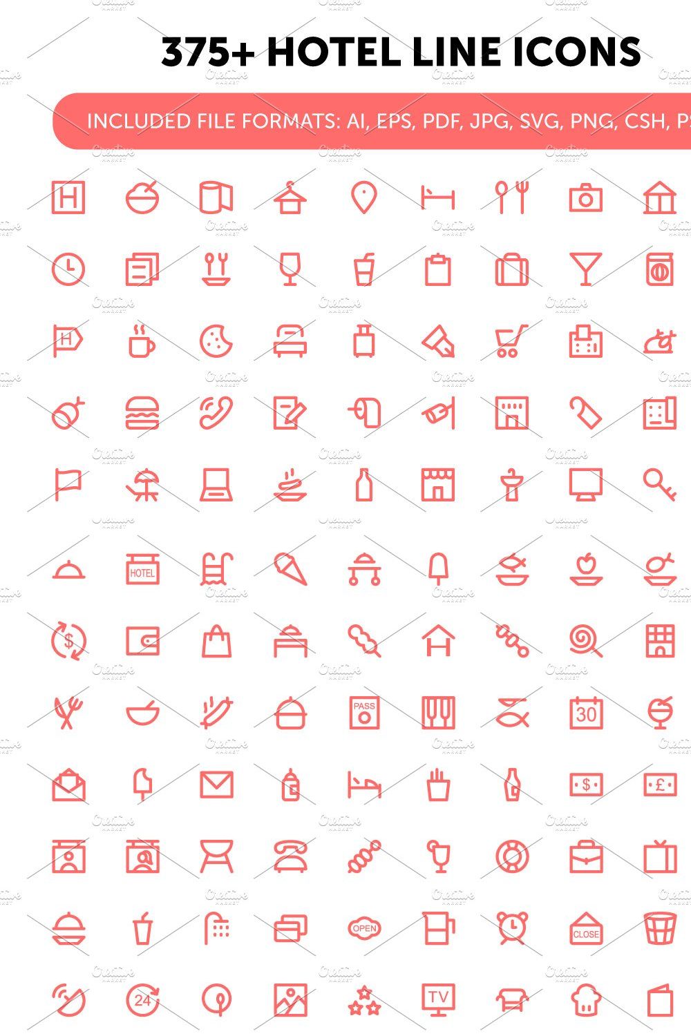 375+ Hotel Line Icons pinterest preview image.