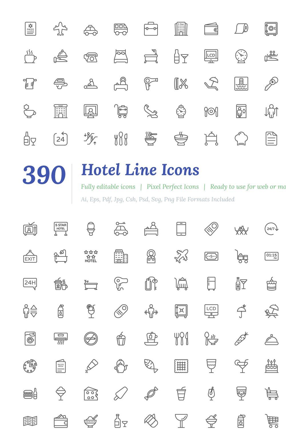 390 Hotel Line Icons pinterest preview image.