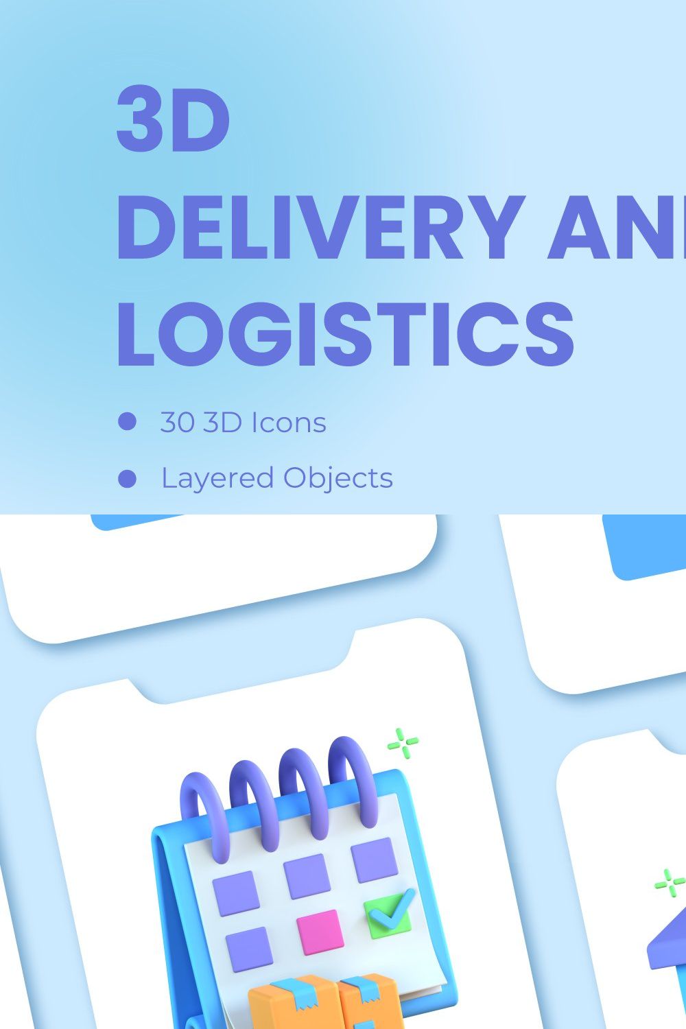3D Delivery And Logistics Icons pinterest preview image.
