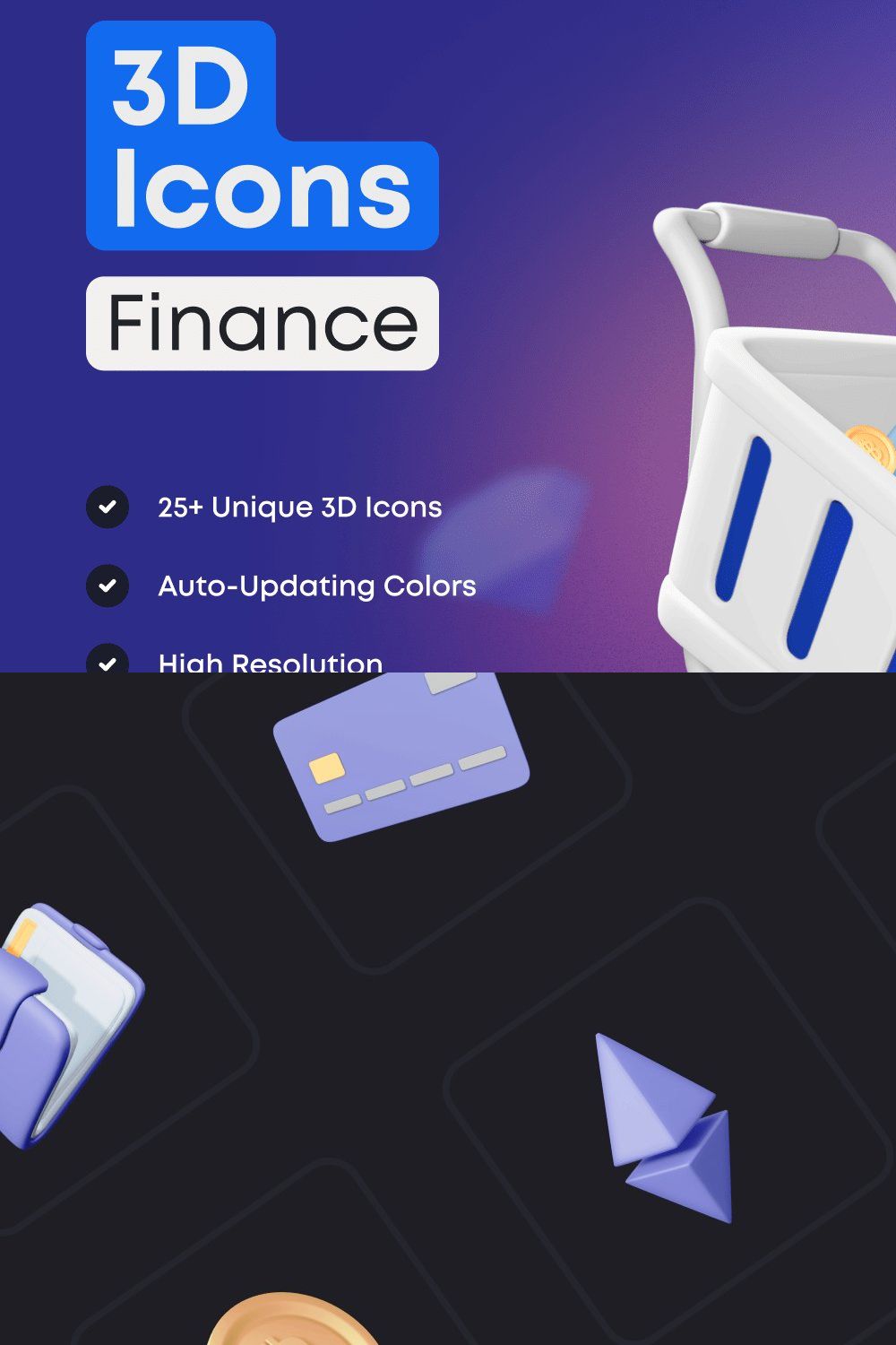 3D icon Pack : Finance pinterest preview image.