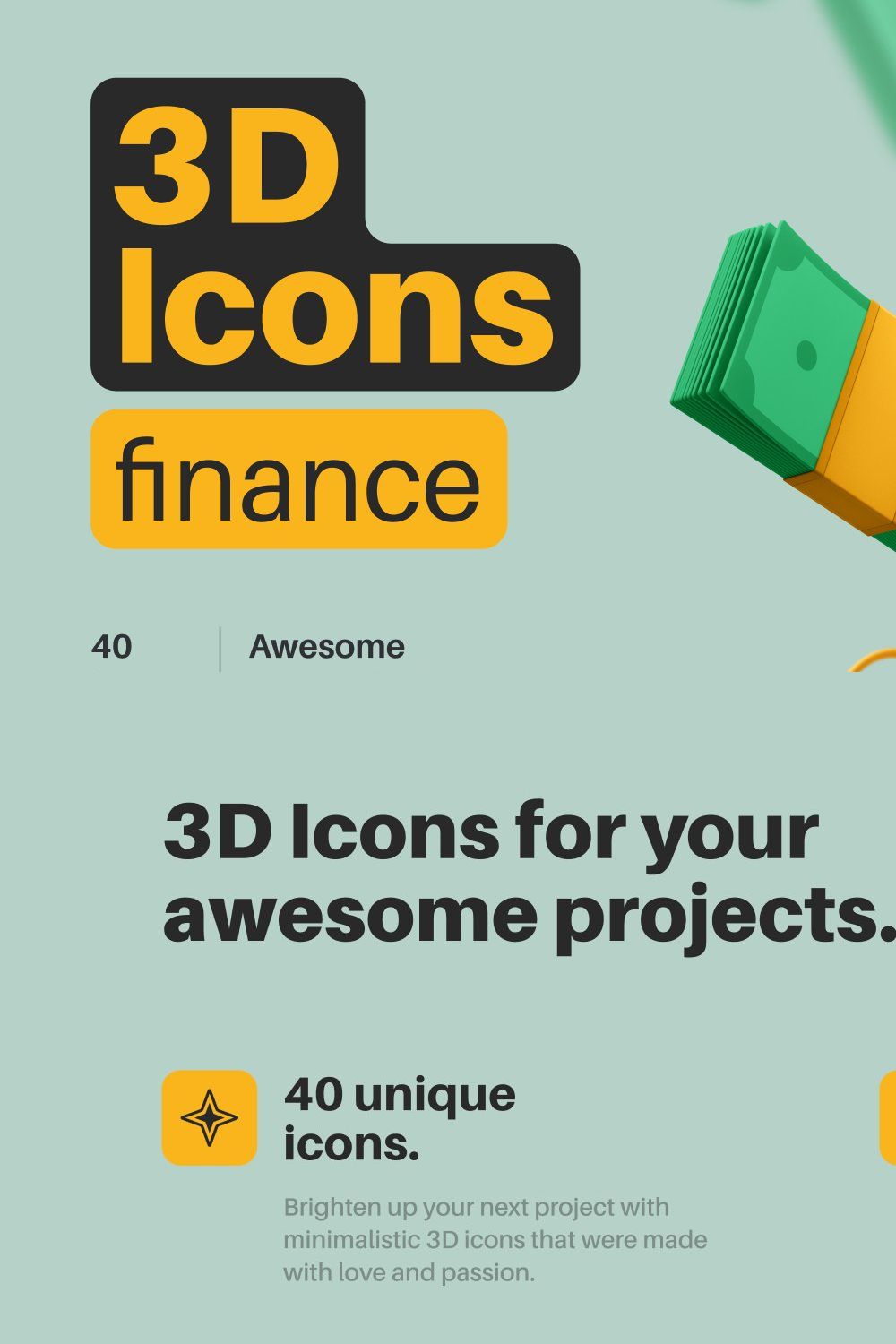 3D Icons / Finance pinterest preview image.