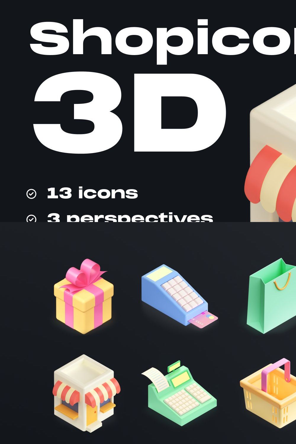 3D Shopping Icon Pack - Shopicons pinterest preview image.