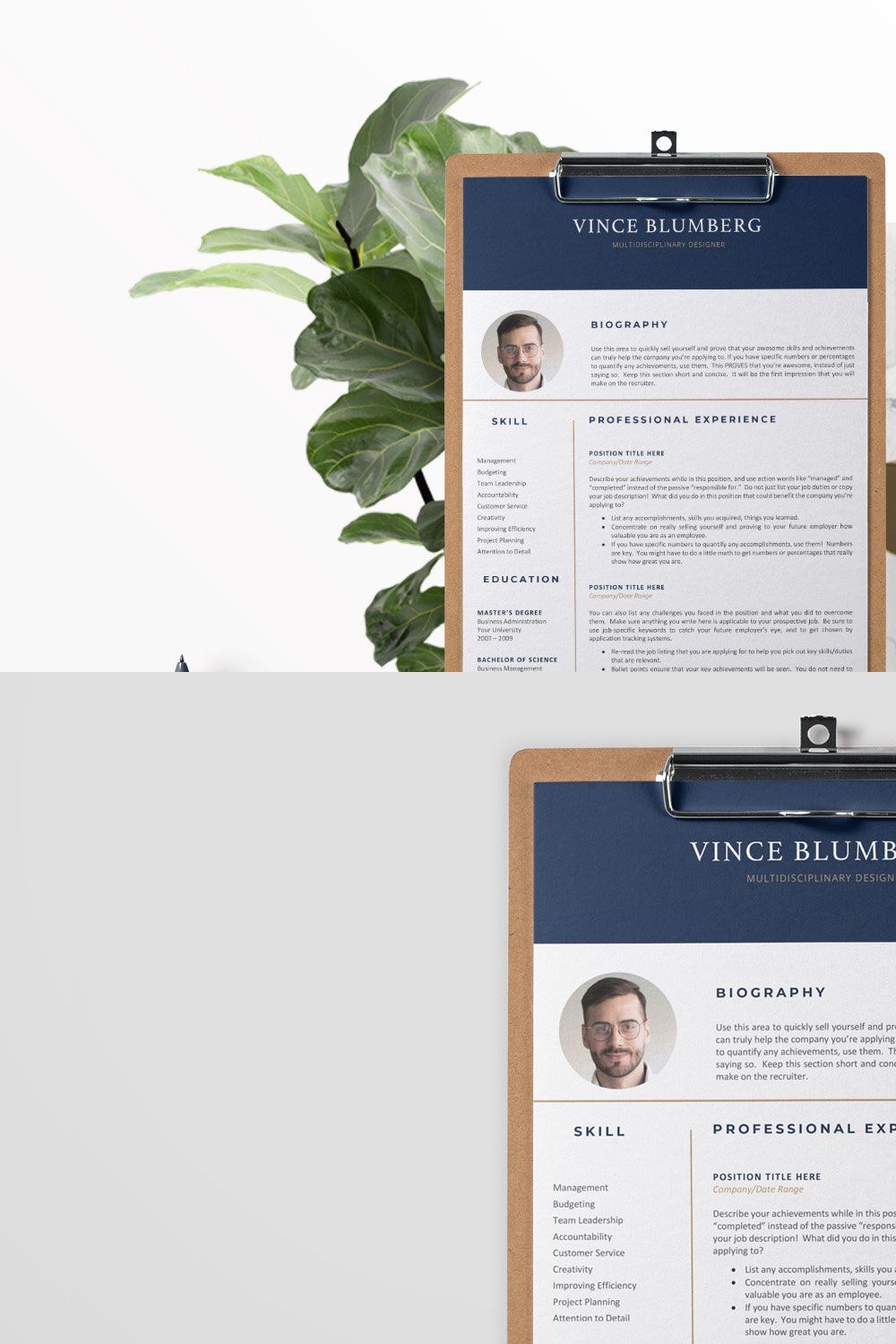 4 Page Resume/CV Template - Vince pinterest preview image.