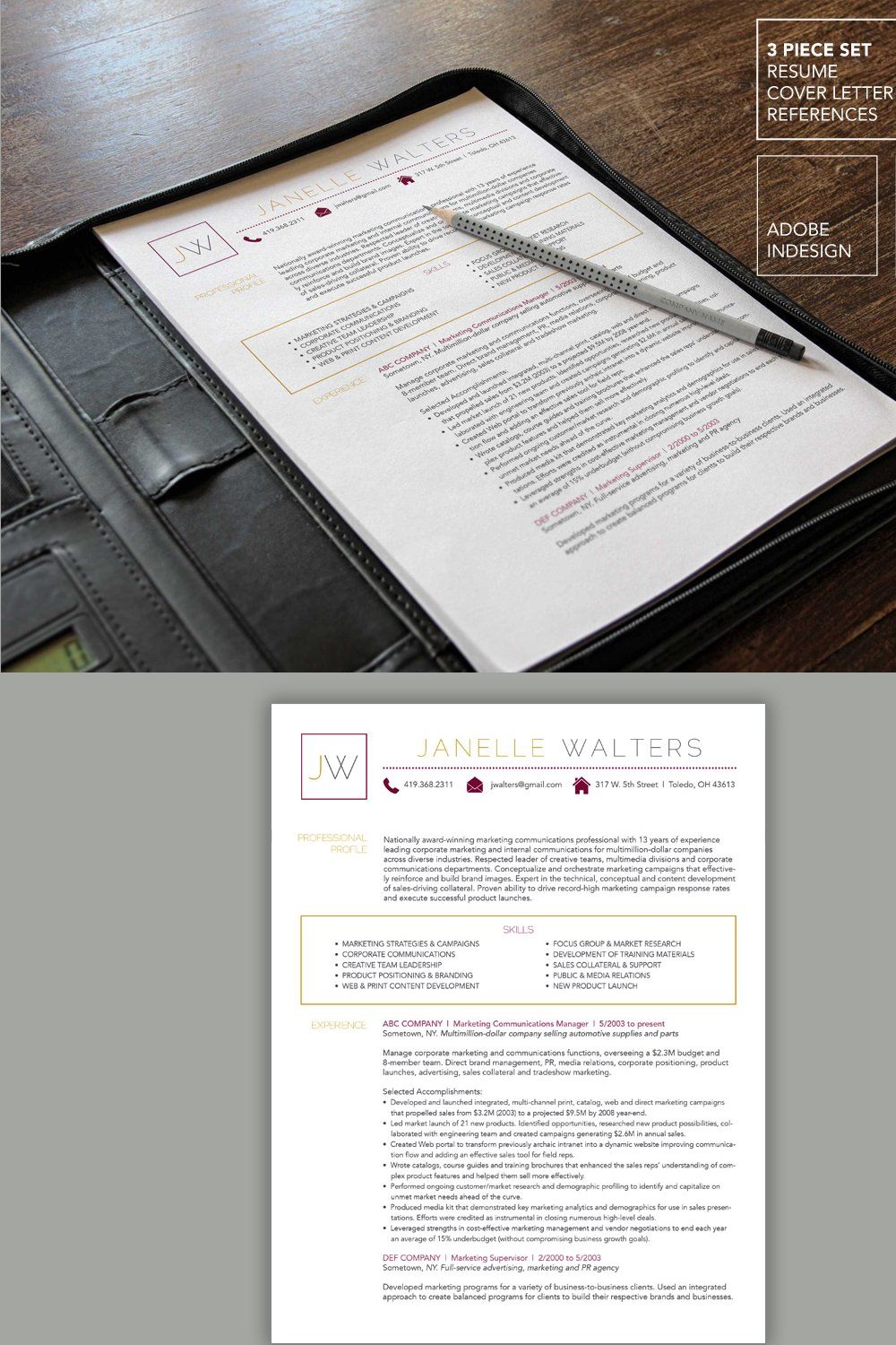4 Piece Resume Package - Marketing pinterest preview image.
