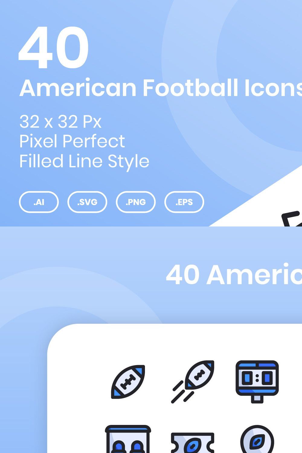 40 American Football - Filled Line pinterest preview image.