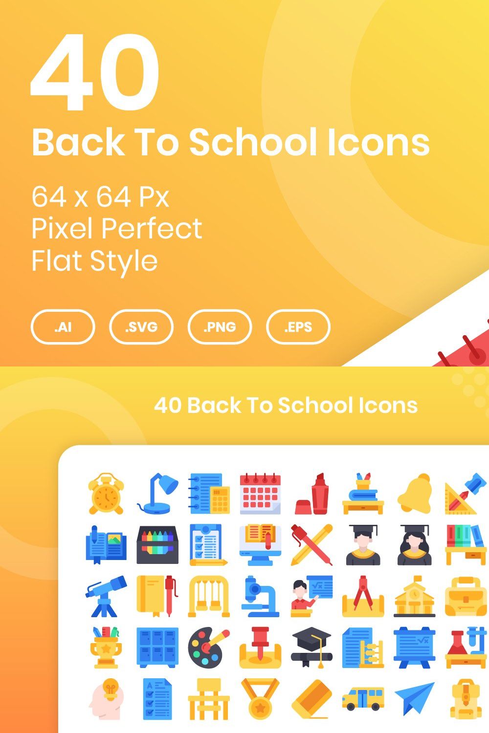 40 Back to School - Flat pinterest preview image.